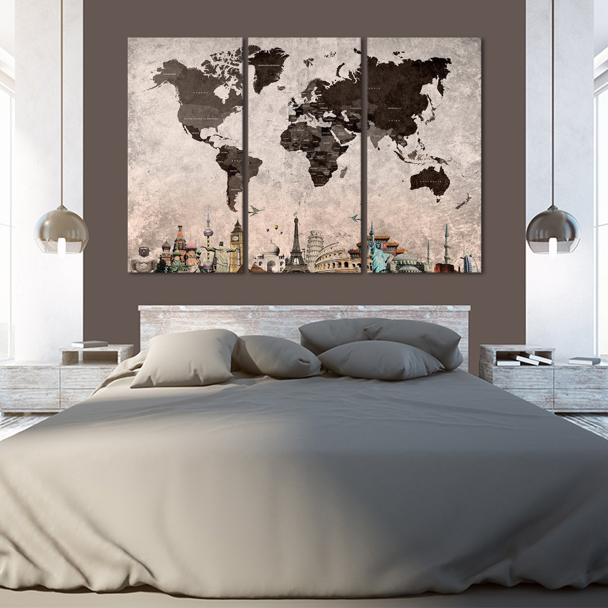 Shades Of Grey World Map Masterpiece Multi Panel Canvas Wall Art