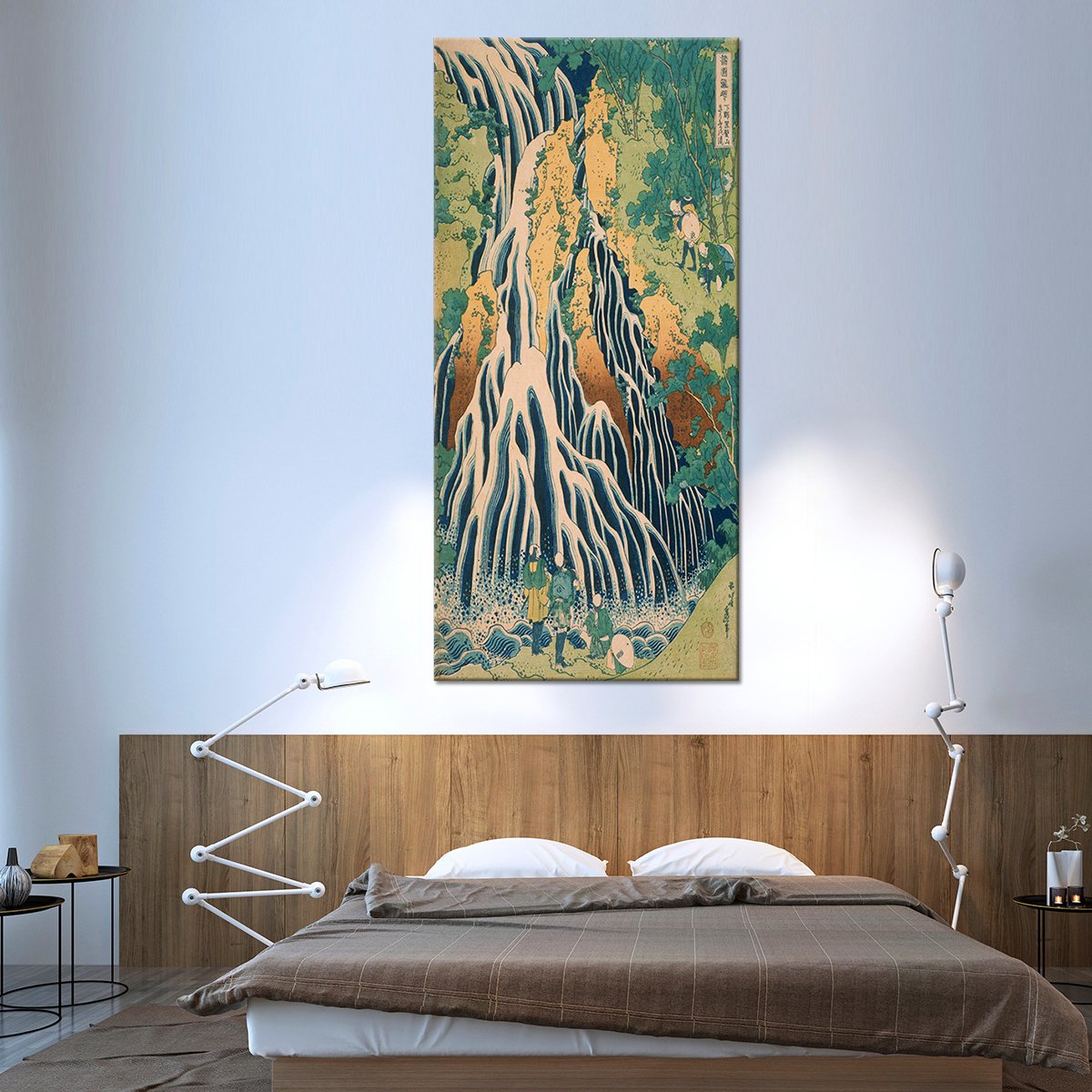 Pilgrims At Kirifuri Waterfall Multi Panel Canvas Wall Art
