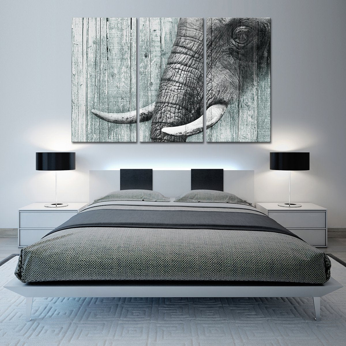 Wooden Elephant Close Up Multi Panel Canvas Wall Art