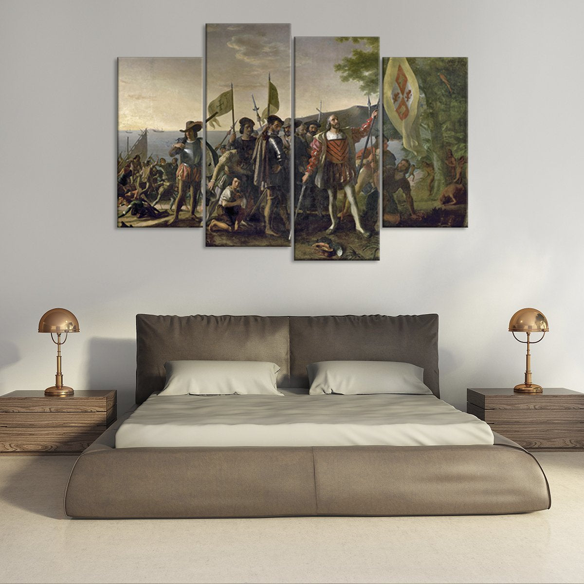Landing Of Christopher Columbus Multi Panel Canvas Wall Art