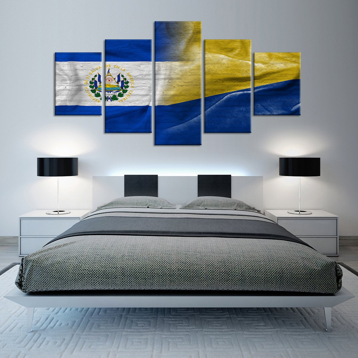 El Salvador And Columbia Flag Multi Panel Canvas Wall Art