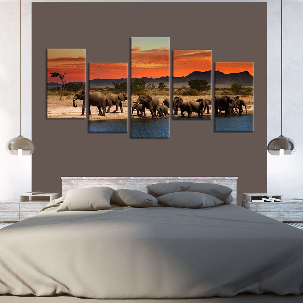 Indian Elephants Multi Panel Canvas Wall Art