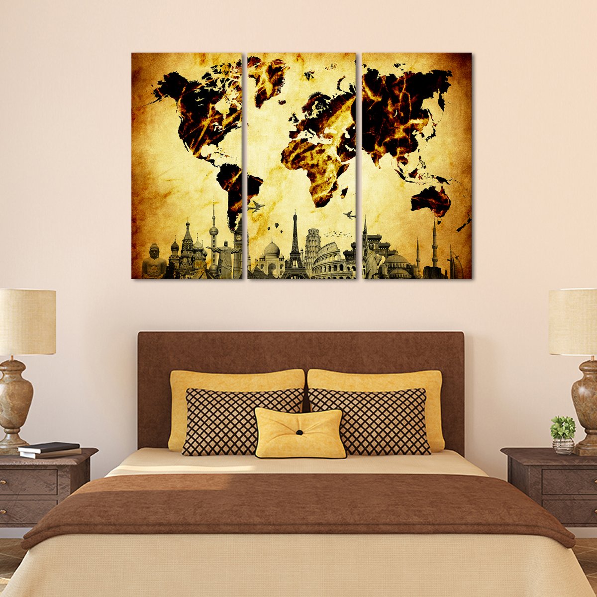 Amber World Map Masterpiece Multi Panel Canvas Wall Art