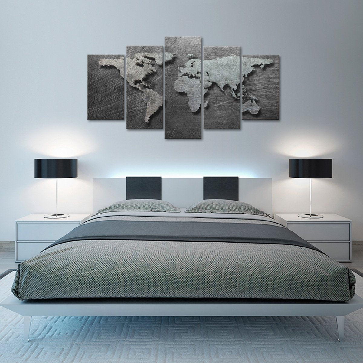 3D Steel World Map Multi Panel Canvas Wall Art