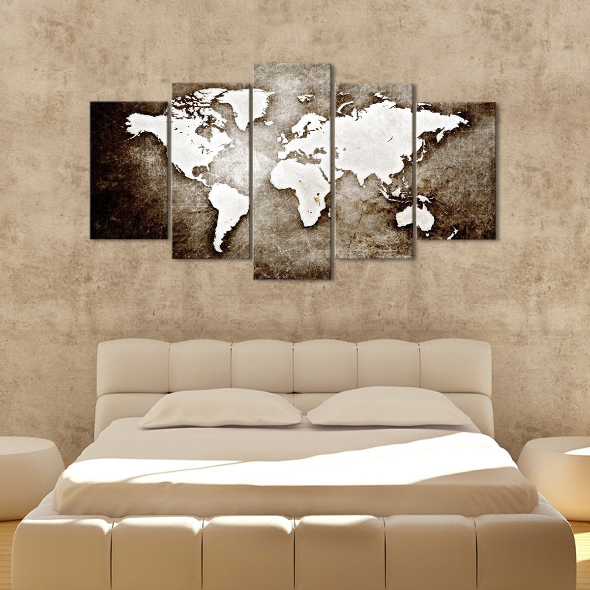 Textured Grunge World Map Multi Panel Canvas Wall Art