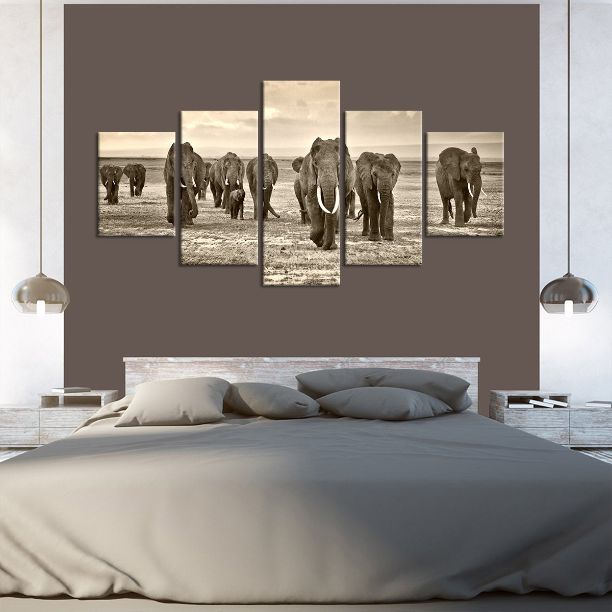 Herd of Elephants Multi Panel Canvas Wall Art