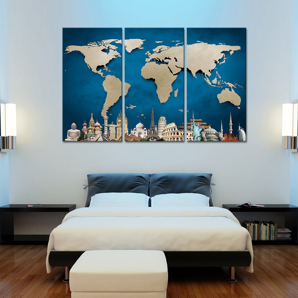 Ocean Blue World Map Masterpiece Multi Panel Canvas Wall Art