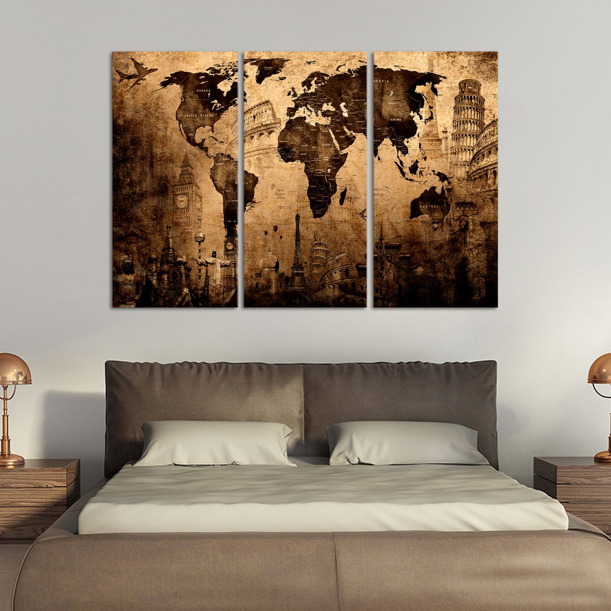 Landmark World Map Masterpiece Multi Panel Canvas Wall Art