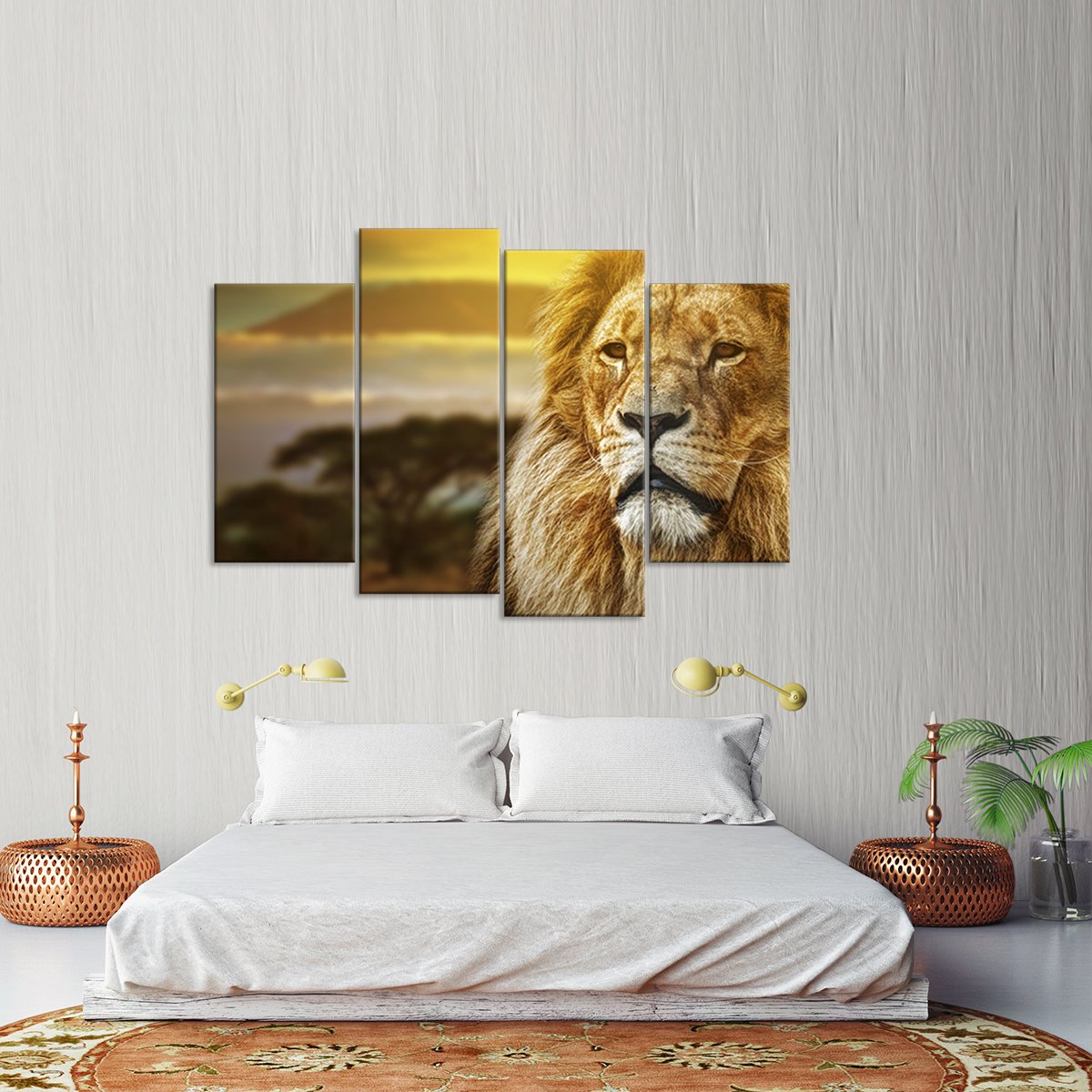 Lion King in African Savanna Multi Panel Canvas Wall Art