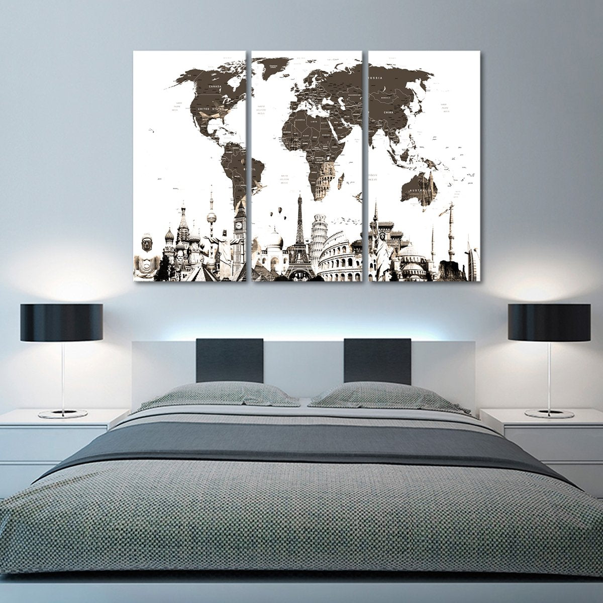 Slate World Map Masterpiece Multi Panel Canvas Wall Art