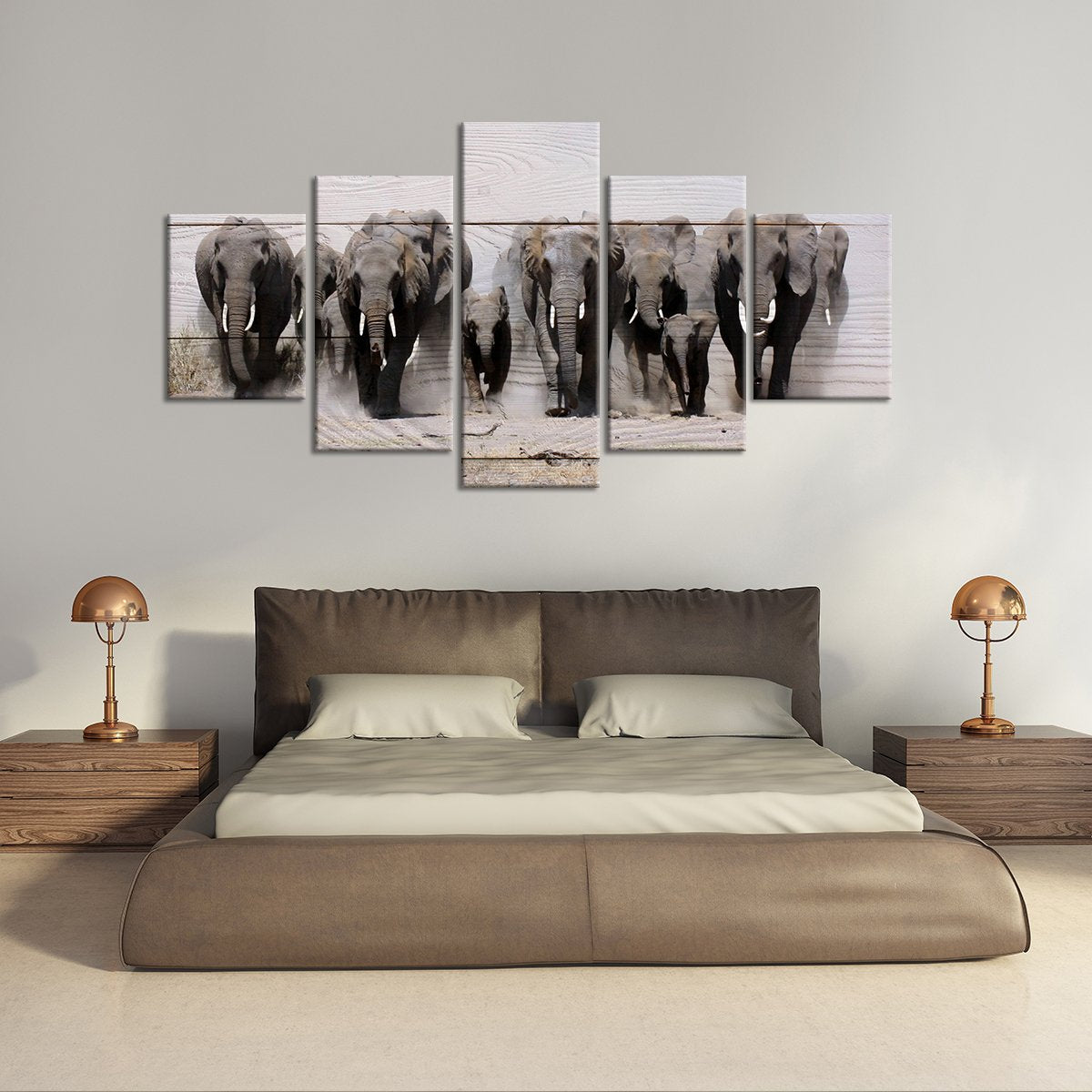 Elephants In Motion Multi Panel Canvas Wall Art