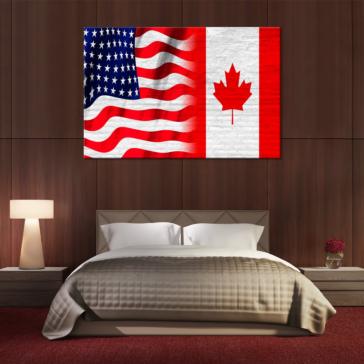 American And Canadian Flag Multi Panel Canvas Wall Art