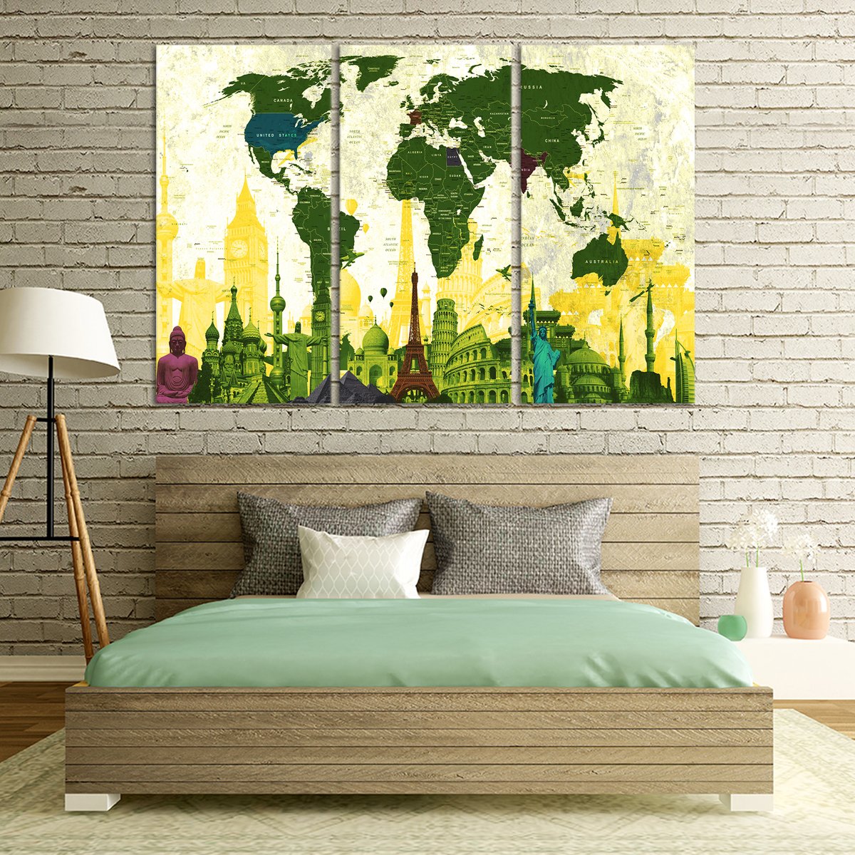 Country Landmarks World Map Masterpiece Multi Panel Canvas Wall Art