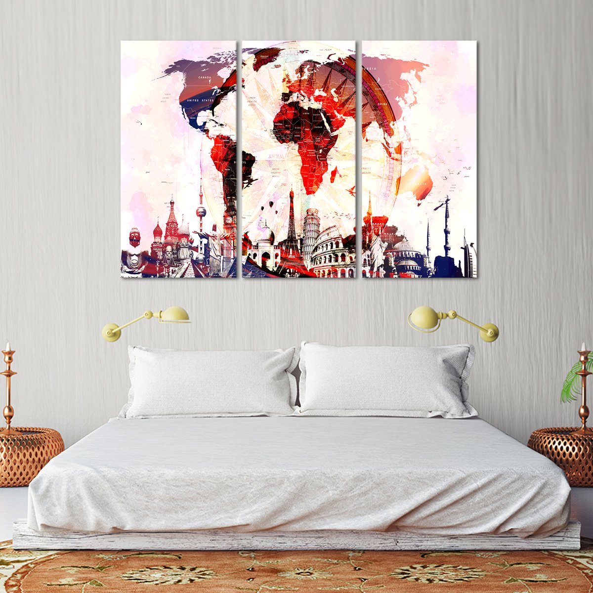 Compass World Map Masterpiece Multi Panel Canvas Wall Art