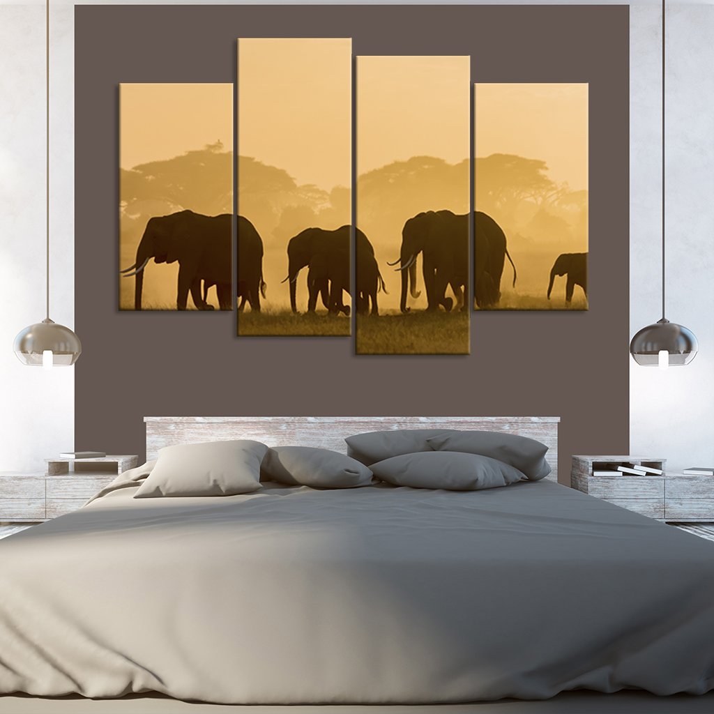 Elephants in Tanzania Multi Panel Canvas Wall Art