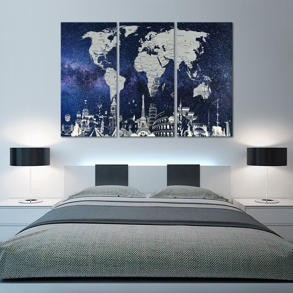 Starry World Map Masterpiece Multi Panel Canvas Wall Art
