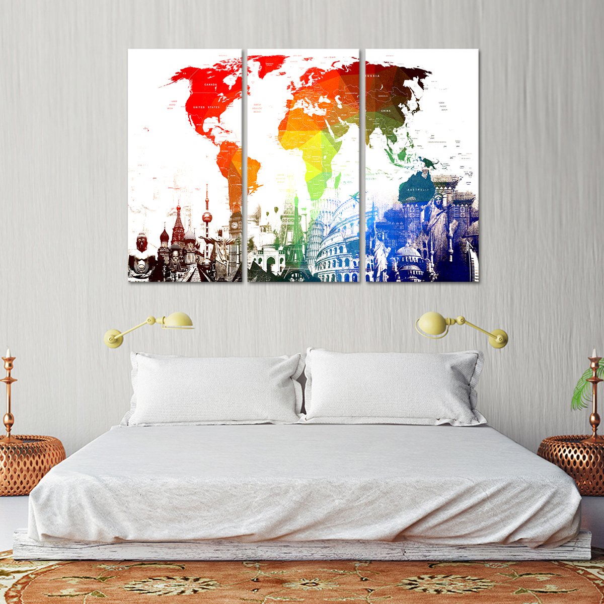 Rainbow World Map Masterpiece Multi Panel Canvas Wall Art