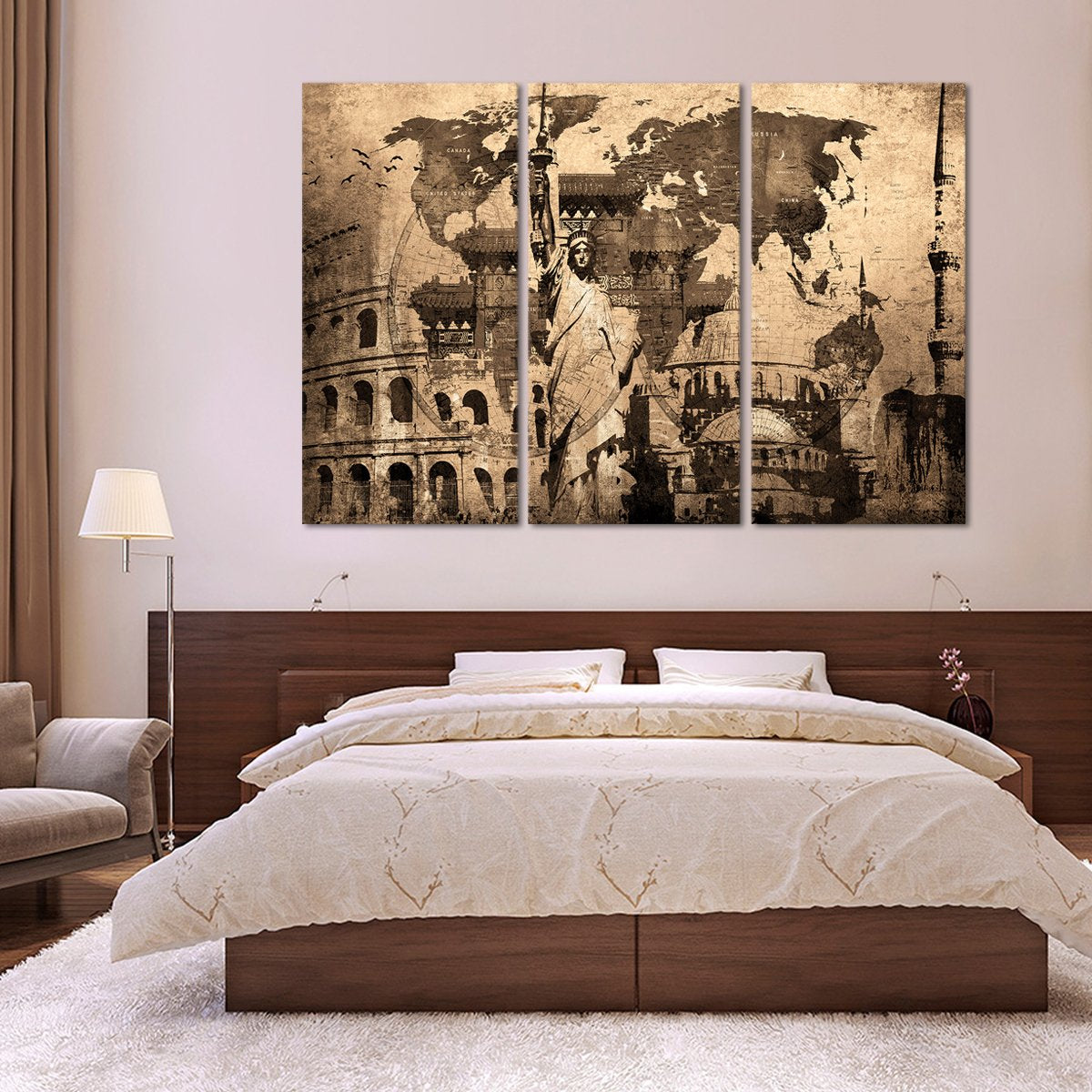 Landmark World Map Multi Panel Canvas Wall Art