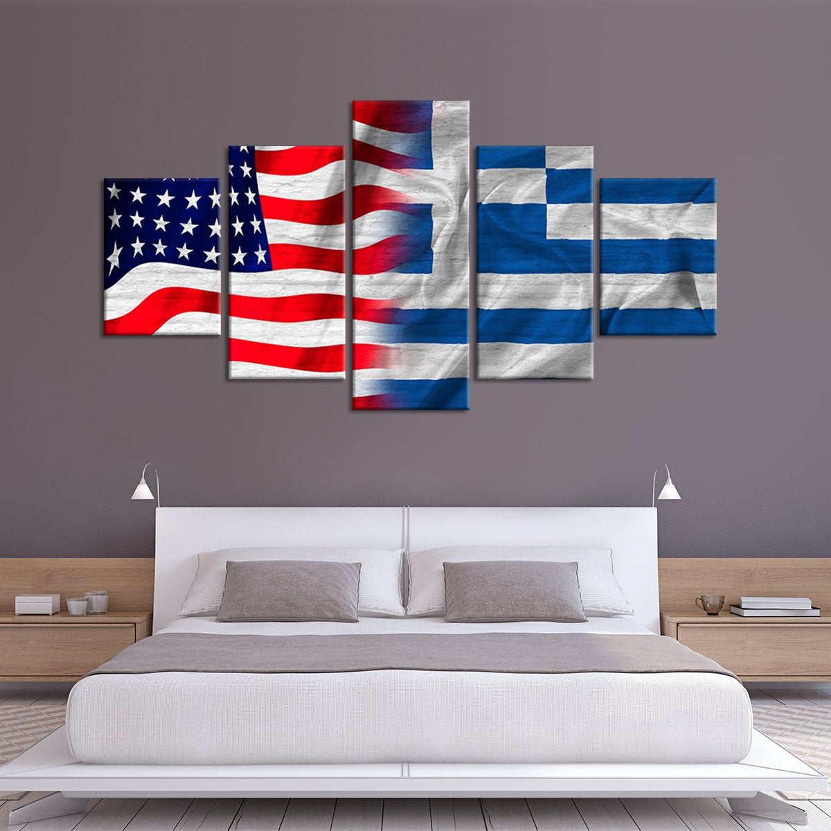 USA and Greece Flag Multi Panel Canvas Wall Art