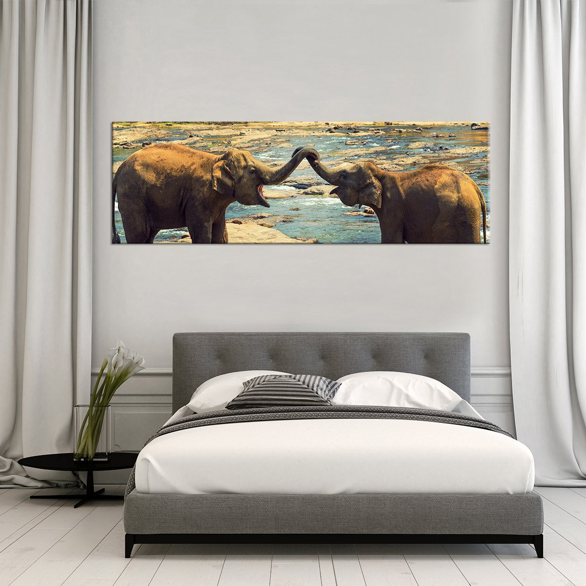 Elephant Bath Multi Panel Canvas Wall Art