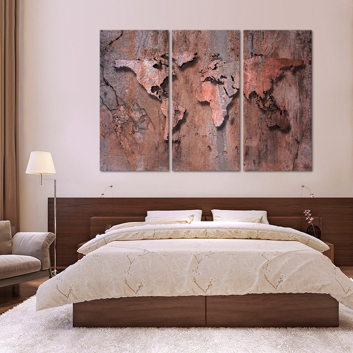 3D Rock World Map Multi Panel Canvas Wall Art