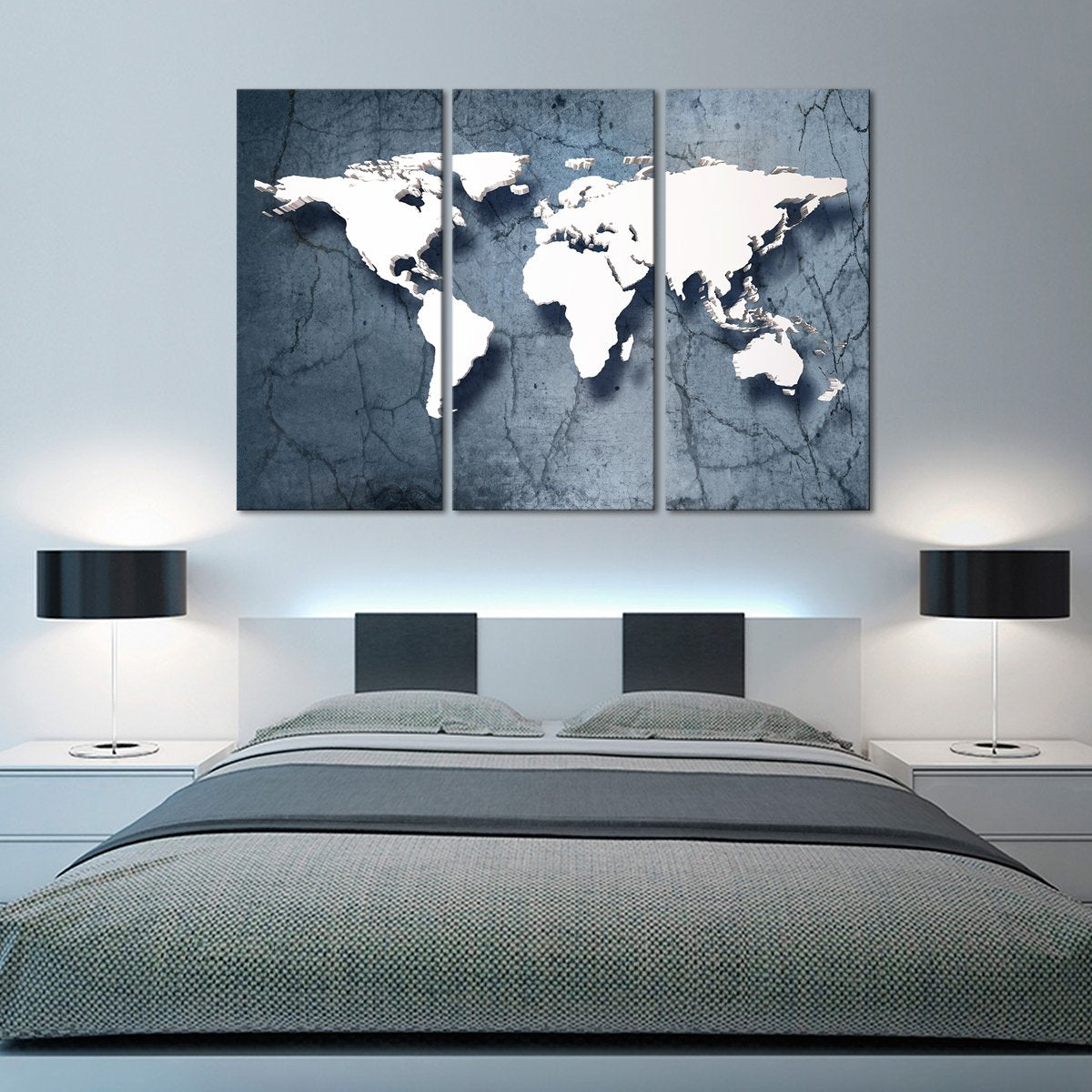 3D Stone World Map Multi Panel Canvas Wall Art