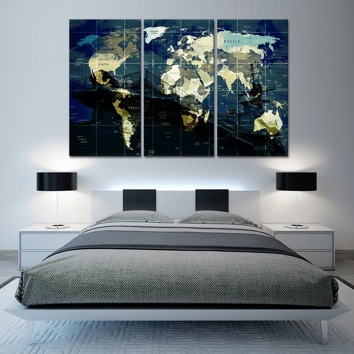 Battleship World Map Multi Panel Canvas Wall Art
