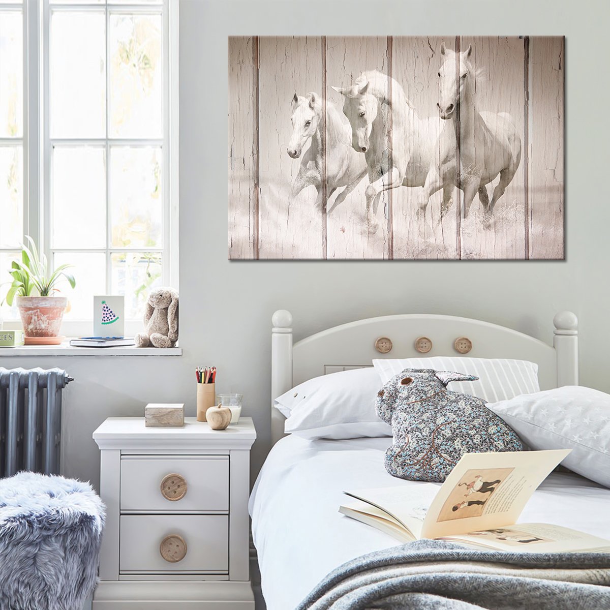 White Stallions Multi Panel Canvas Wall Art