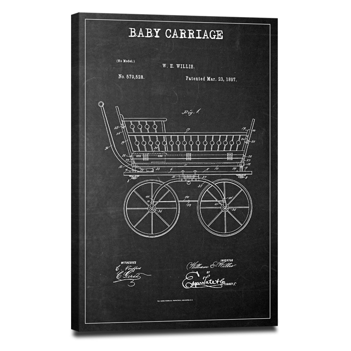 Baby Carriage Patent BW Canvas Wall Art