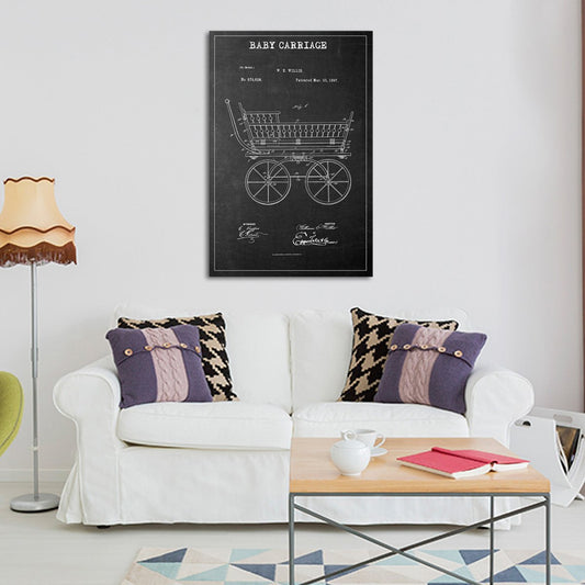 Baby Carriage Patent BW Canvas Wall Art