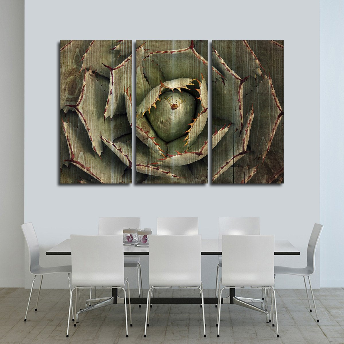 Dark Wooden Agave Bloom Multi Panel Canvas Wall Art