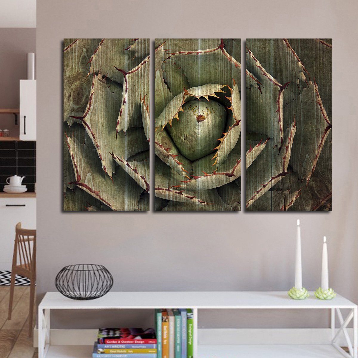 Dark Wooden Agave Bloom Multi Panel Canvas Wall Art