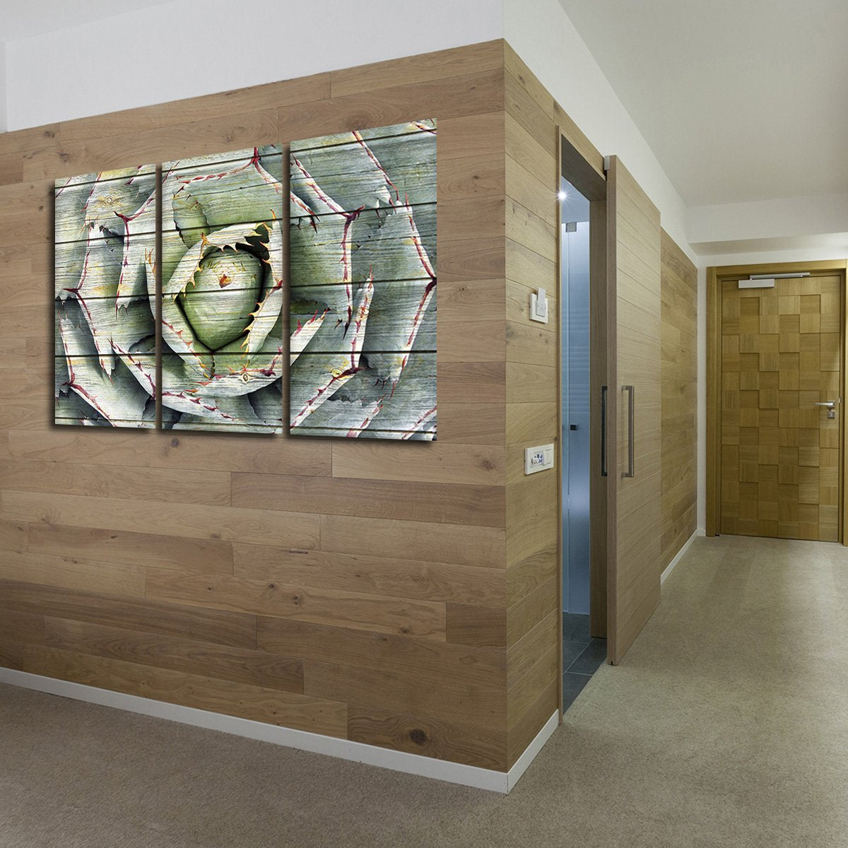 TALIA Wooden Agave Bloom Multi Panel Canvas Wall Art