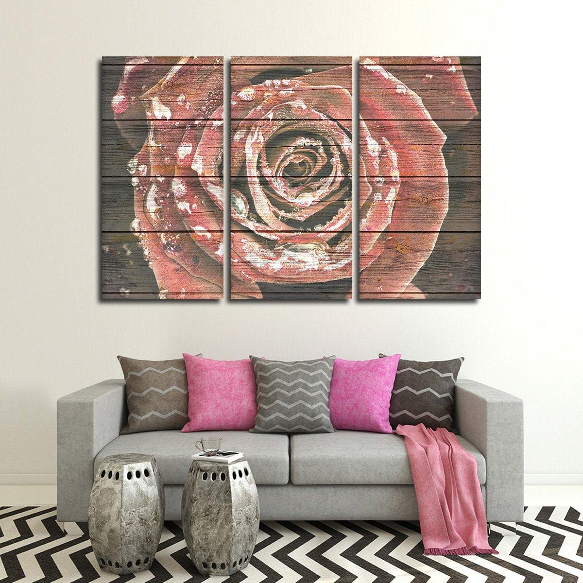 Wooden Rose Multi Panel Canvas Wall Art