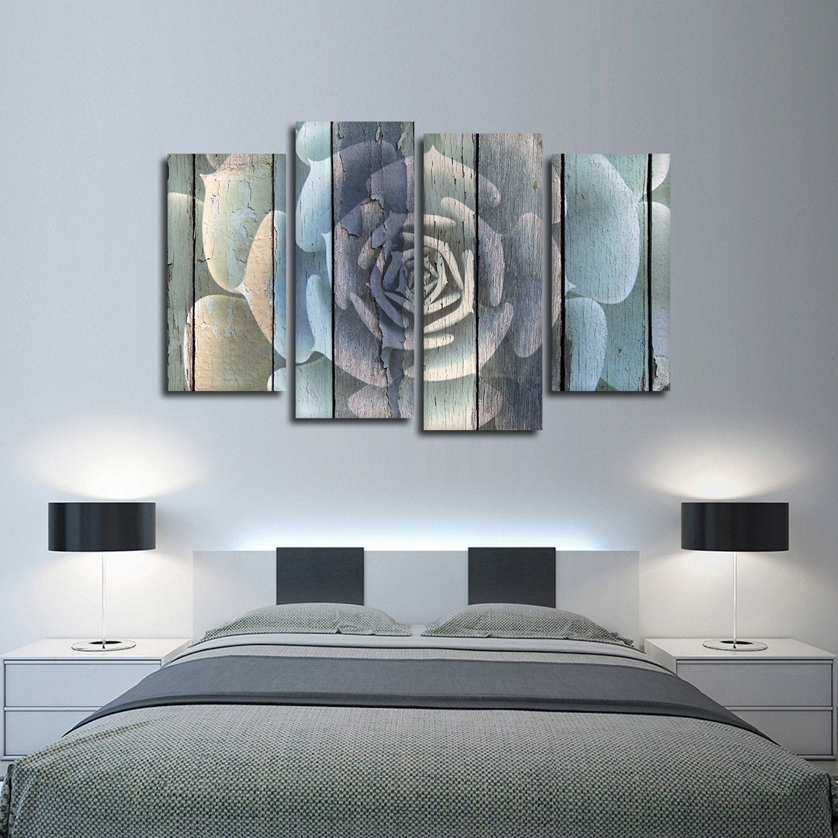 Colorful Wooden Succulent Multi Panel Canvas Wall Art