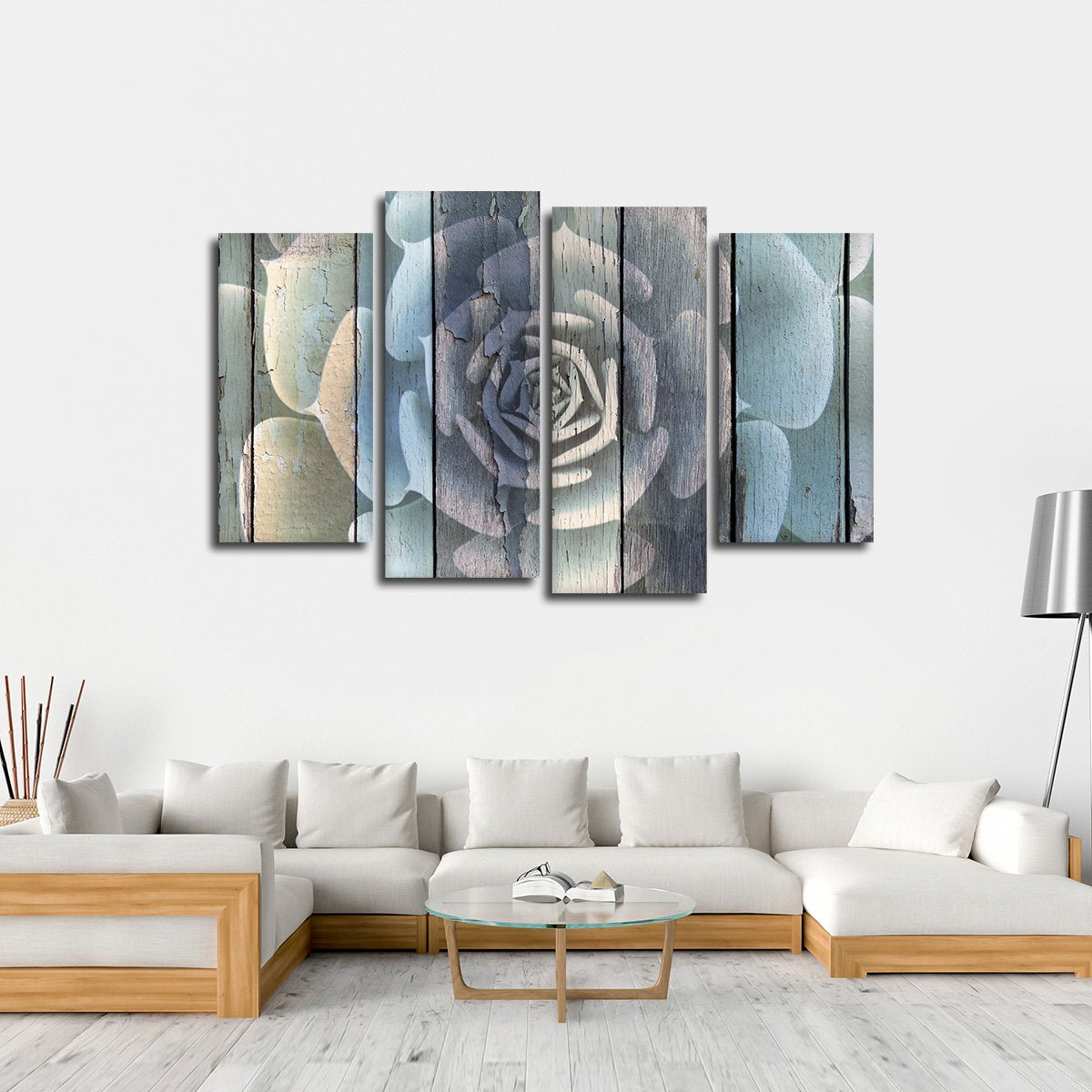 Colorful Wooden Succulent Multi Panel Canvas Wall Art