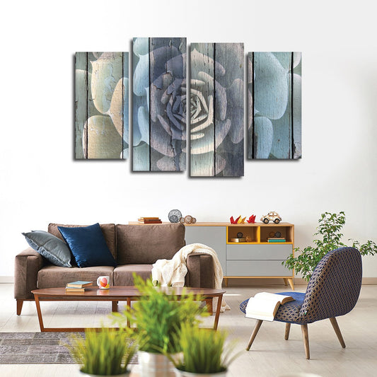 Colorful Wooden Succulent Multi Panel Canvas Wall Art