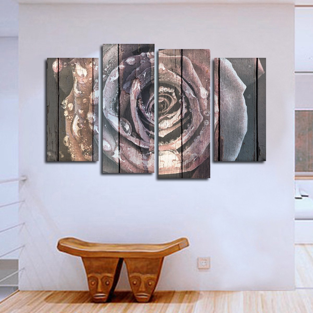 Colorful Wooden Rose Multi Panel Canvas Wall Art