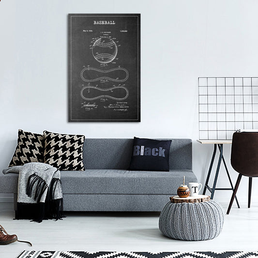 Baseball Patent BW Canvas Wall Art