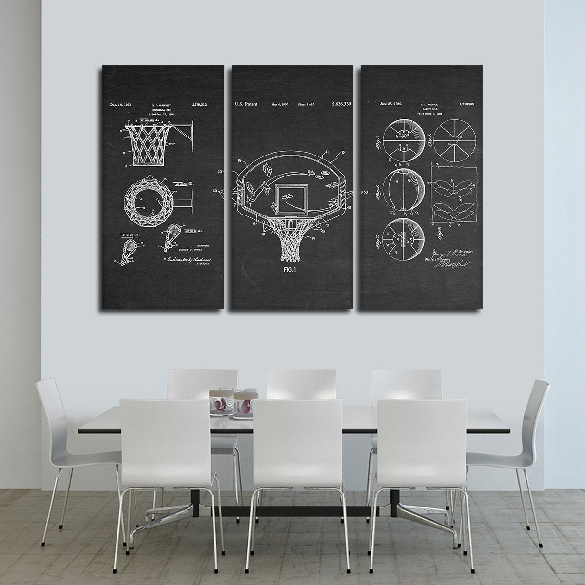 Basketball Patent Compilation BW Multi Panel Canvas Wall Art