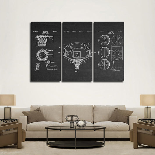 Basketball Patent Compilation BW Multi Panel Canvas Wall Art