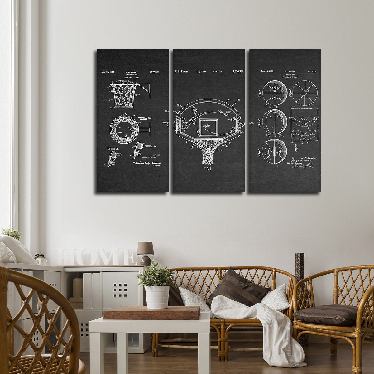 Basketball Patent Compilation BW Multi Panel Canvas Wall Art