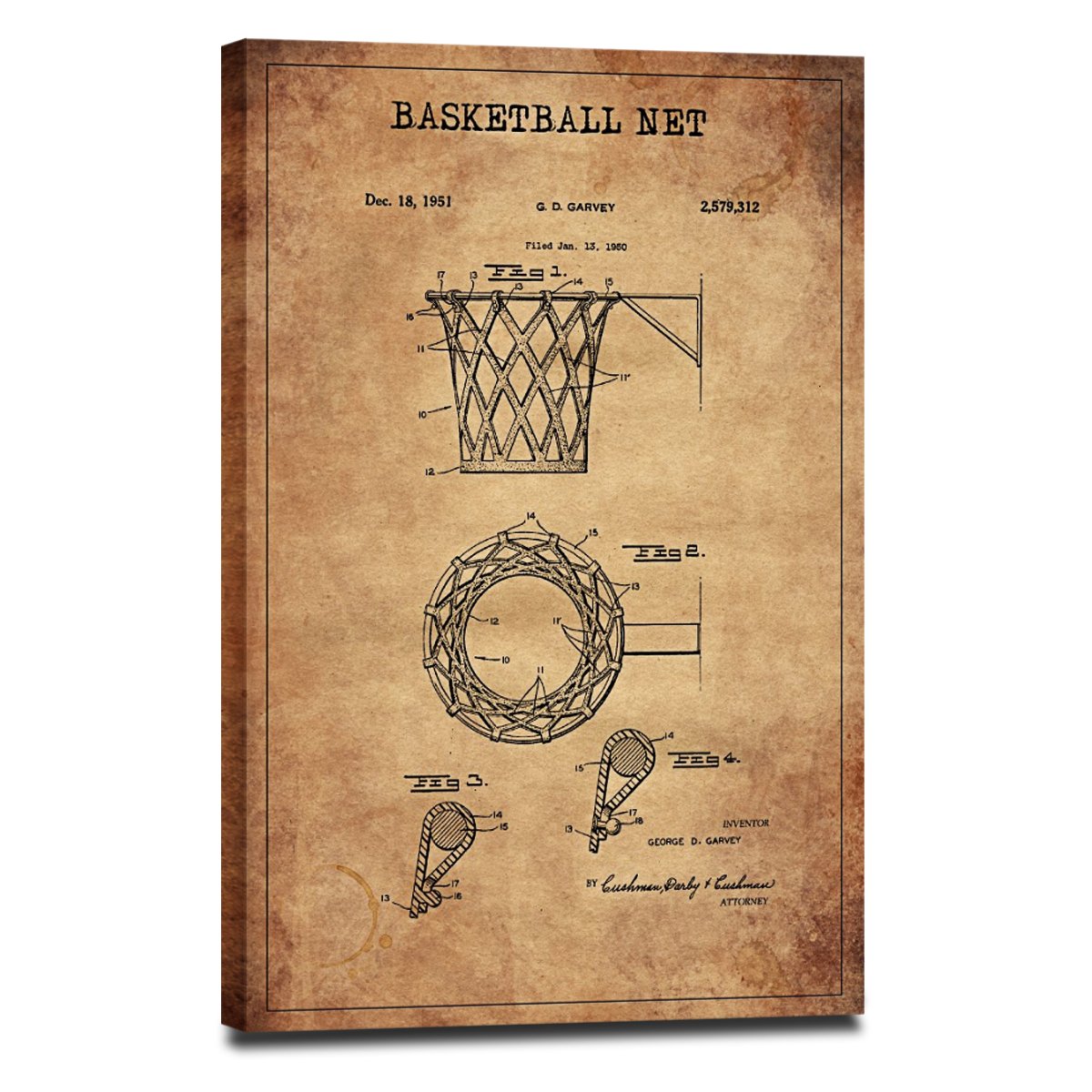 Basketball Net Patent Canvas Wall Art