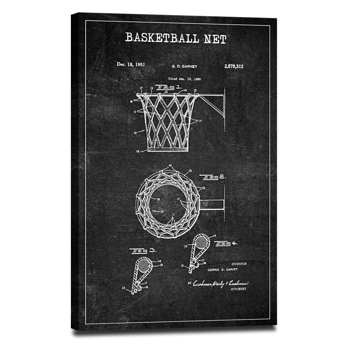 Basketball Net Patent BW Canvas Wall Art