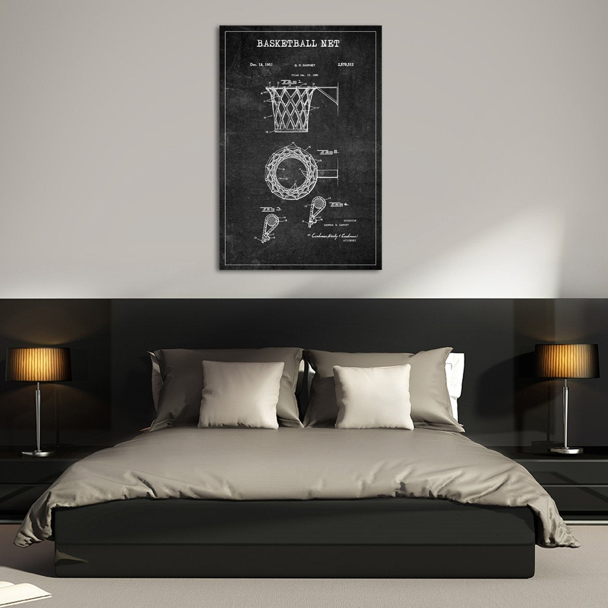 Basketball Net Patent BW Canvas Wall Art
