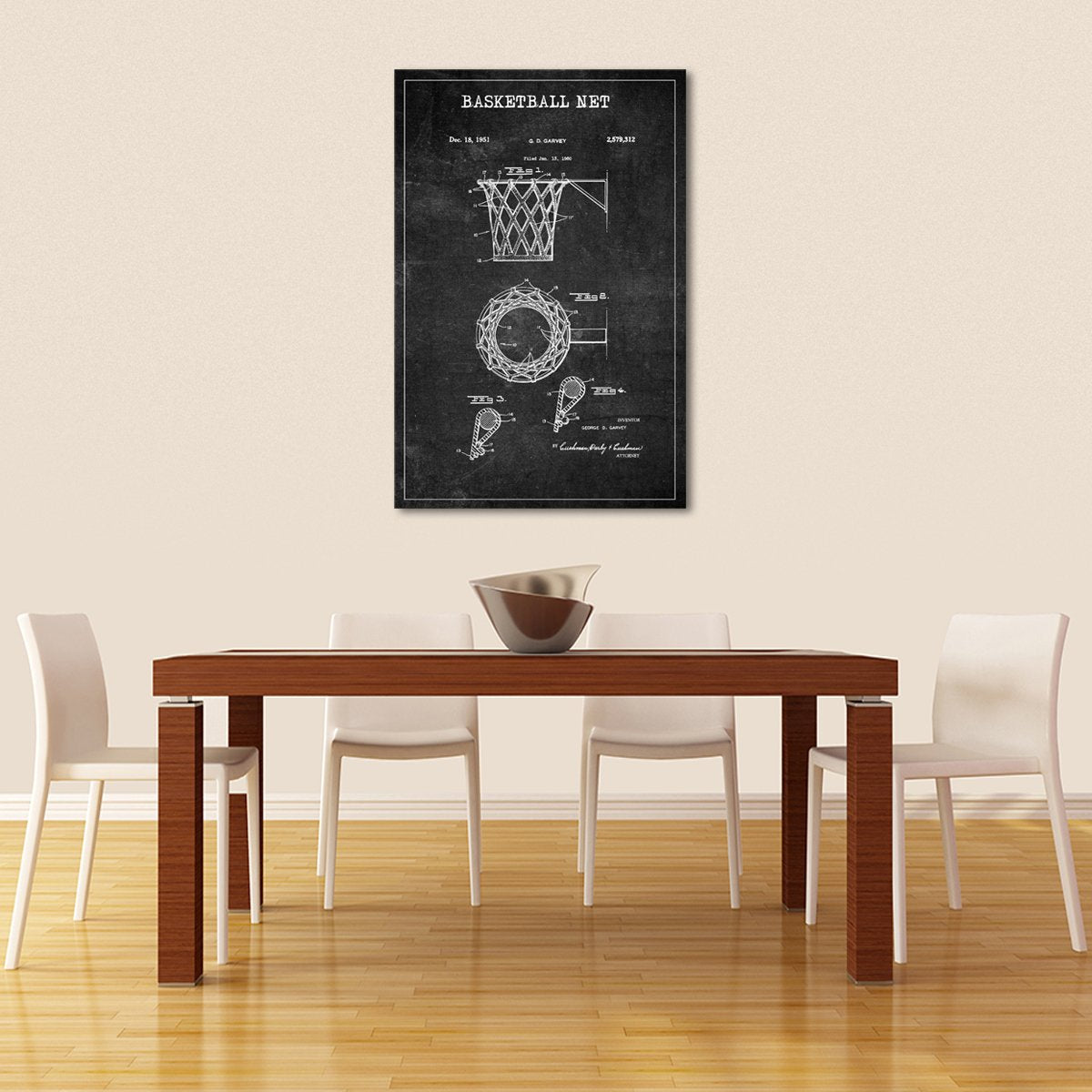 Basketball Net Patent BW Canvas Wall Art