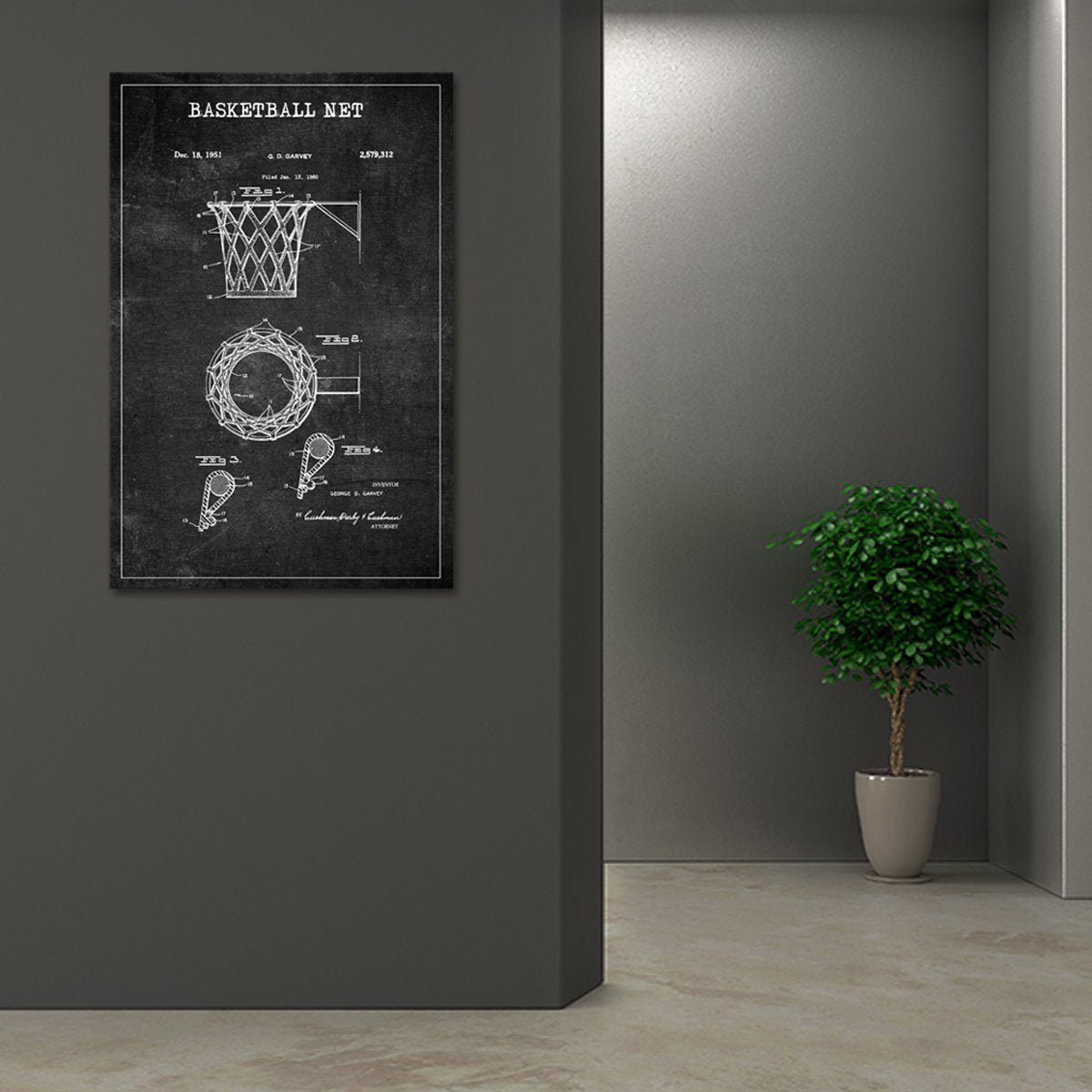 Basketball Net Patent BW Canvas Wall Art