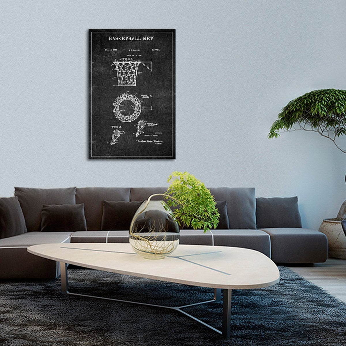Basketball Net Patent BW Canvas Wall Art
