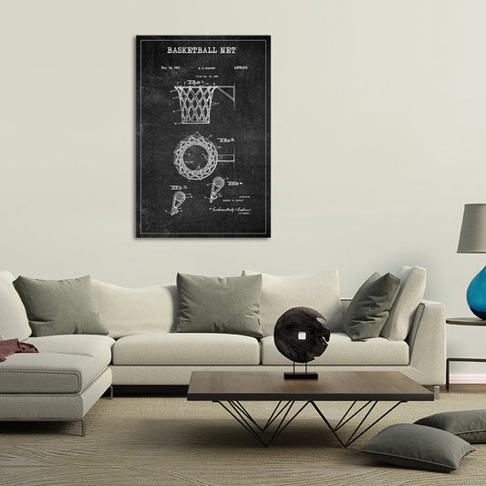 Basketball Net Patent BW Canvas Wall Art
