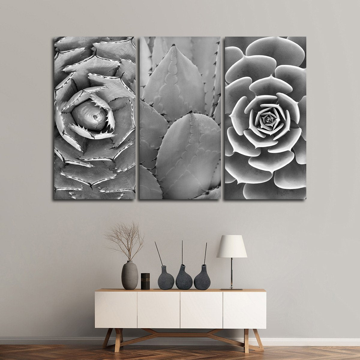 Beautiful Cacti BW Canvas Set Wall Art